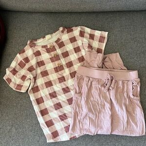 Kids Checkered Pants and Shirt Set - Pink and Cream